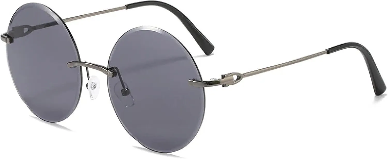 Retro Round Sunglasses Women Men Luxury Rimless Eyewear Fashion Trendy Summer Traveling Uv400