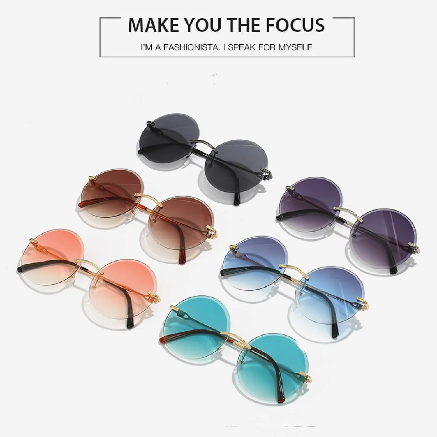 Retro Round Sunglasses Women Men Luxury Rimless Eyewear Fashion Trendy Summer Traveling Uv400