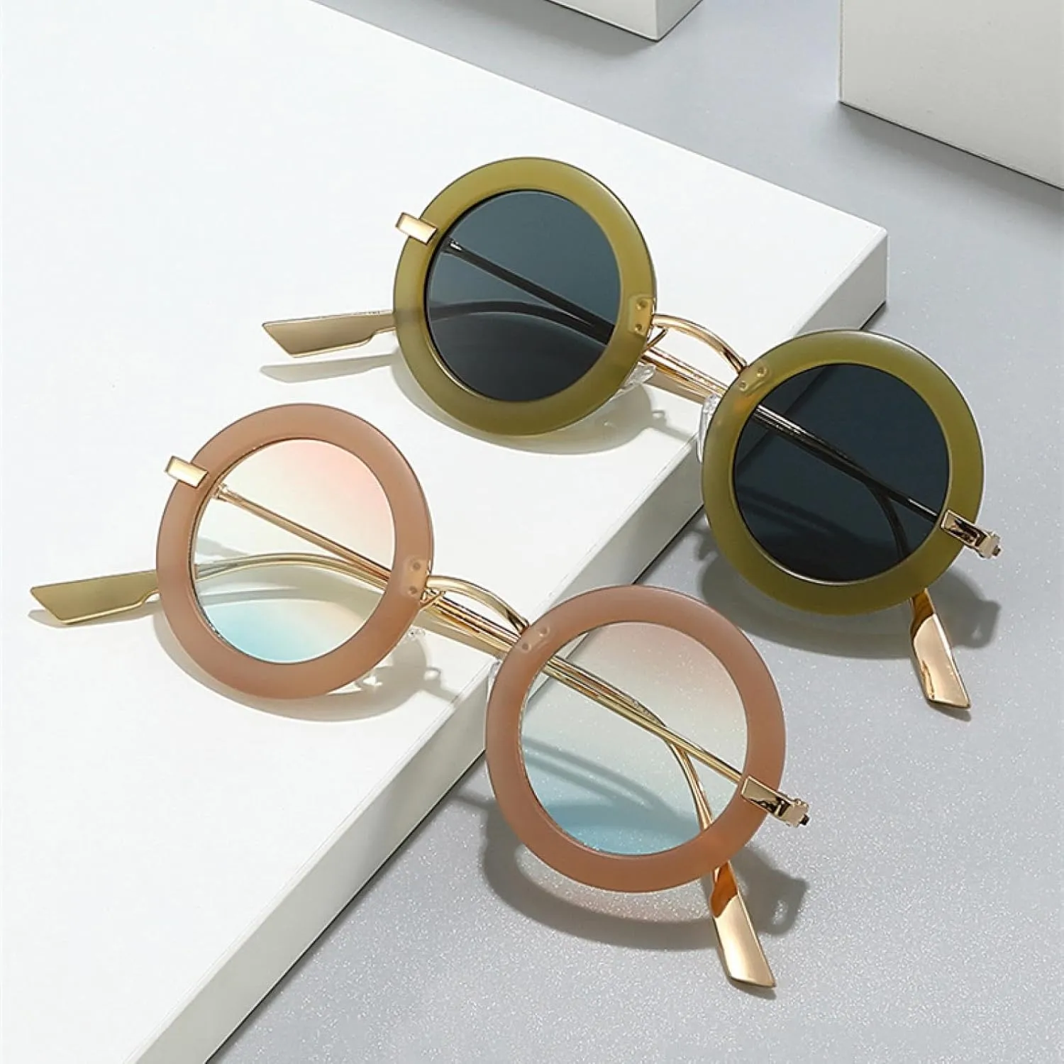Retro Small Round Women Sunglasses Fashion Jelly Color Gradient Uv400 Men Trending Punk Matte