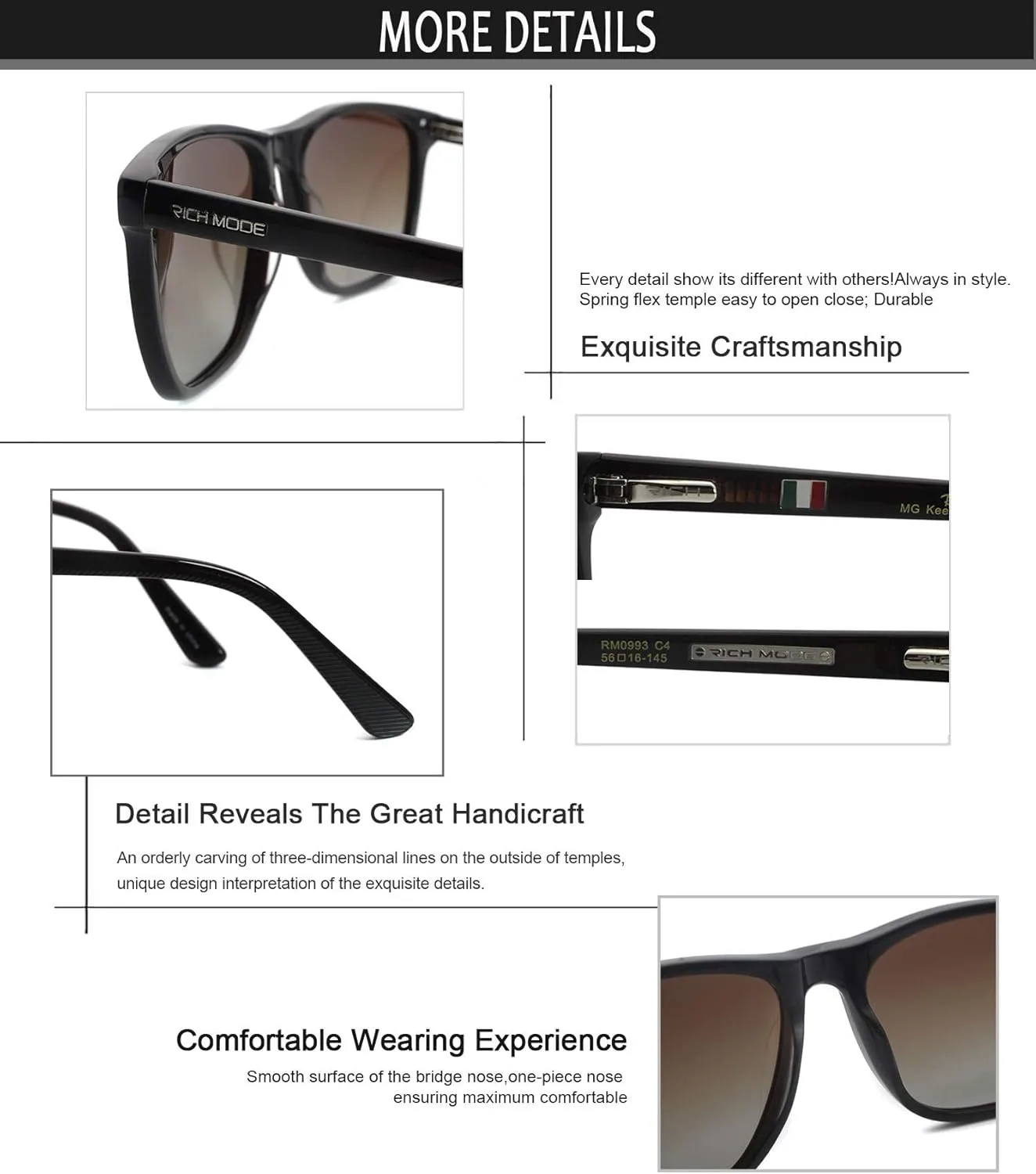 RICH MODE Rectangular Polarized Sunglasses for Men UV400 Protection Sunglasses Classic Fashion Sun Glassses