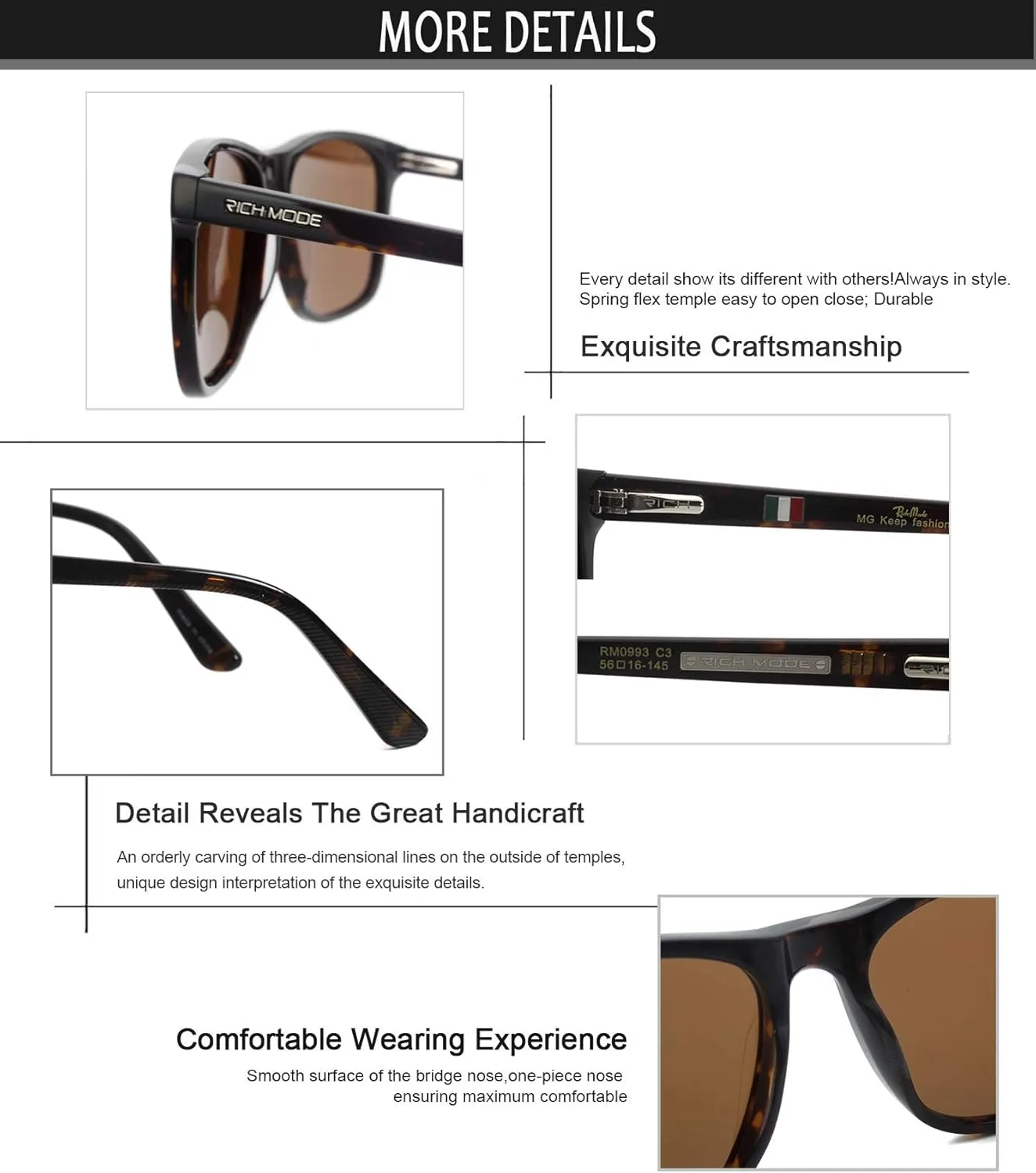 RICH MODE Rectangular Polarized Sunglasses for Men UV400 Protection Sunglasses Classic Fashion Sun Glassses