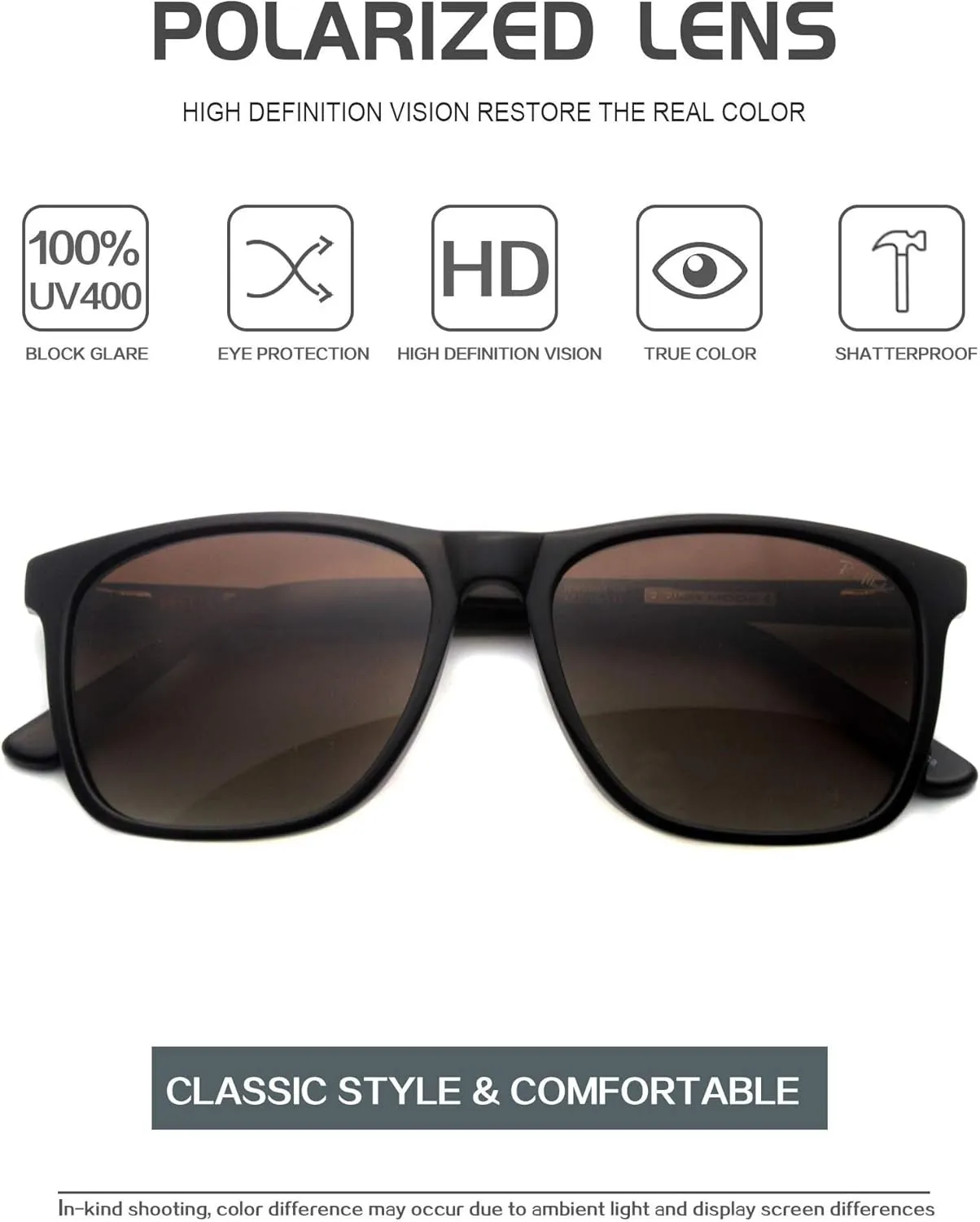 RICH MODE Rectangular Polarized Sunglasses for Men UV400 Protection Sunglasses Classic Fashion Sun Glassses