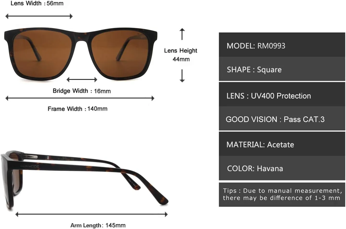 RICH MODE Rectangular Polarized Sunglasses for Men UV400 Protection Sunglasses Classic Fashion Sun Glassses