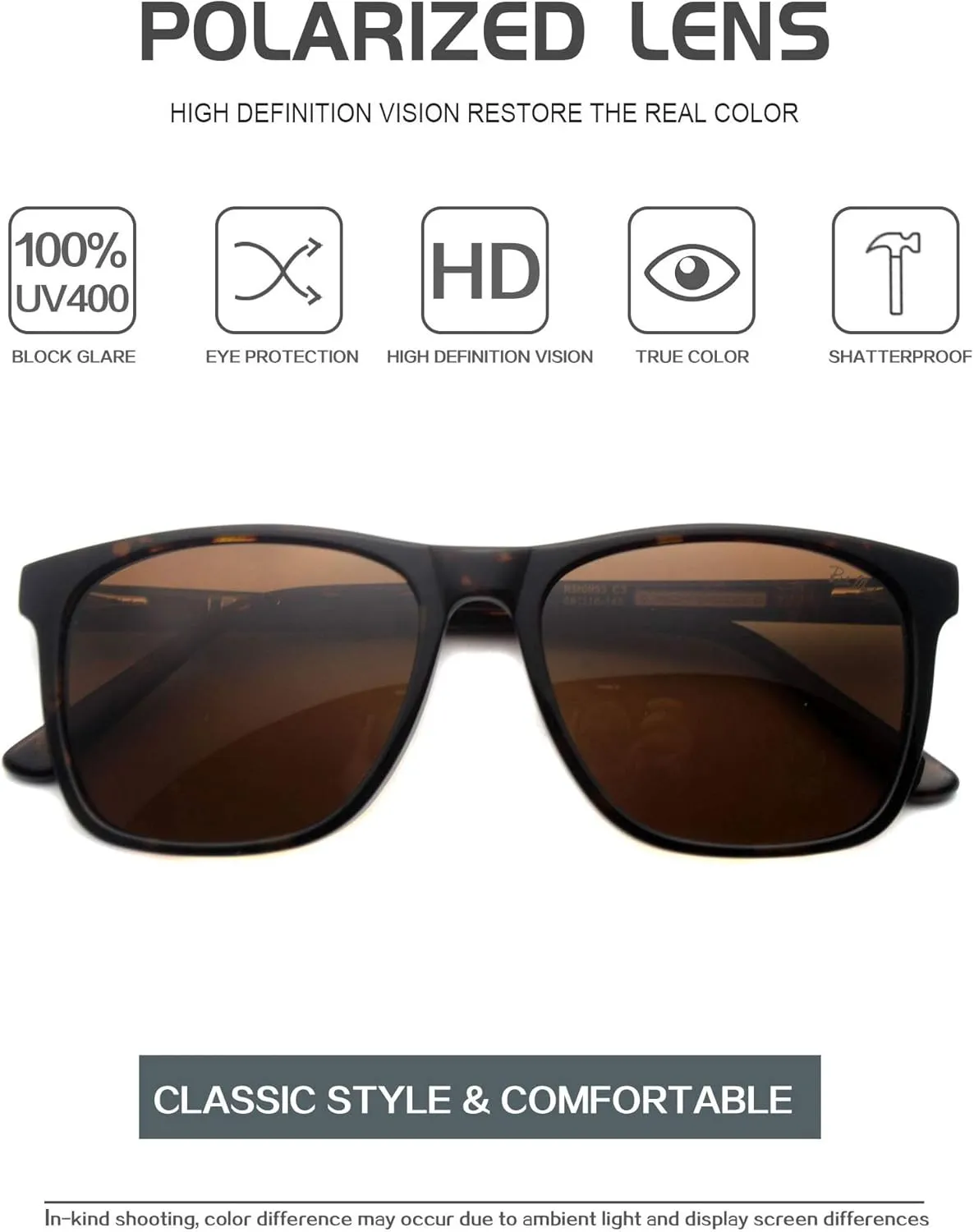 RICH MODE Rectangular Polarized Sunglasses for Men UV400 Protection Sunglasses Classic Fashion Sun Glassses