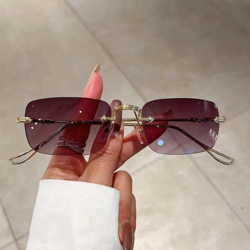 Rimless Rectangle Sunglasses Men Women Fashion Vintage Style Ocean Lenses
