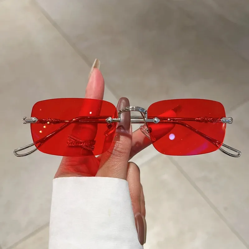 Rimless Rectangle Sunglasses Men Women Fashion Vintage Style Ocean Lenses