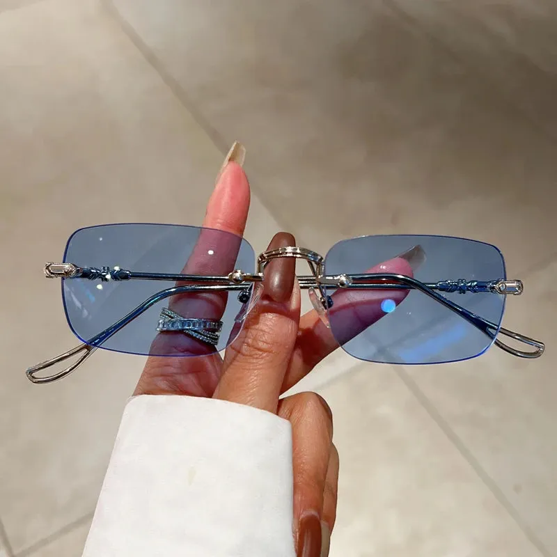 Rimless Rectangle Sunglasses Men Women Fashion Vintage Style Ocean Lenses