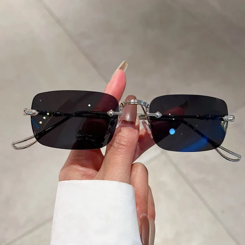 Rimless Rectangle Sunglasses Men Women Fashion Vintage Style Ocean Lenses