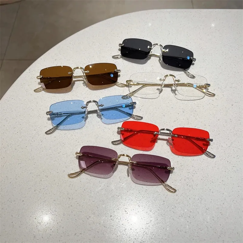 Rimless Rectangle Sunglasses Men Women Fashion Vintage Style Ocean Lenses