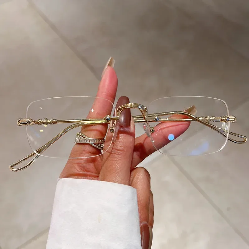 Rimless Rectangle Sunglasses Men Women Fashion Vintage Style Ocean Lenses