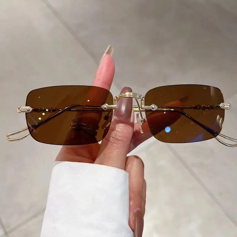Rimless Rectangle Sunglasses Men Women Fashion Vintage Style Ocean Lenses
