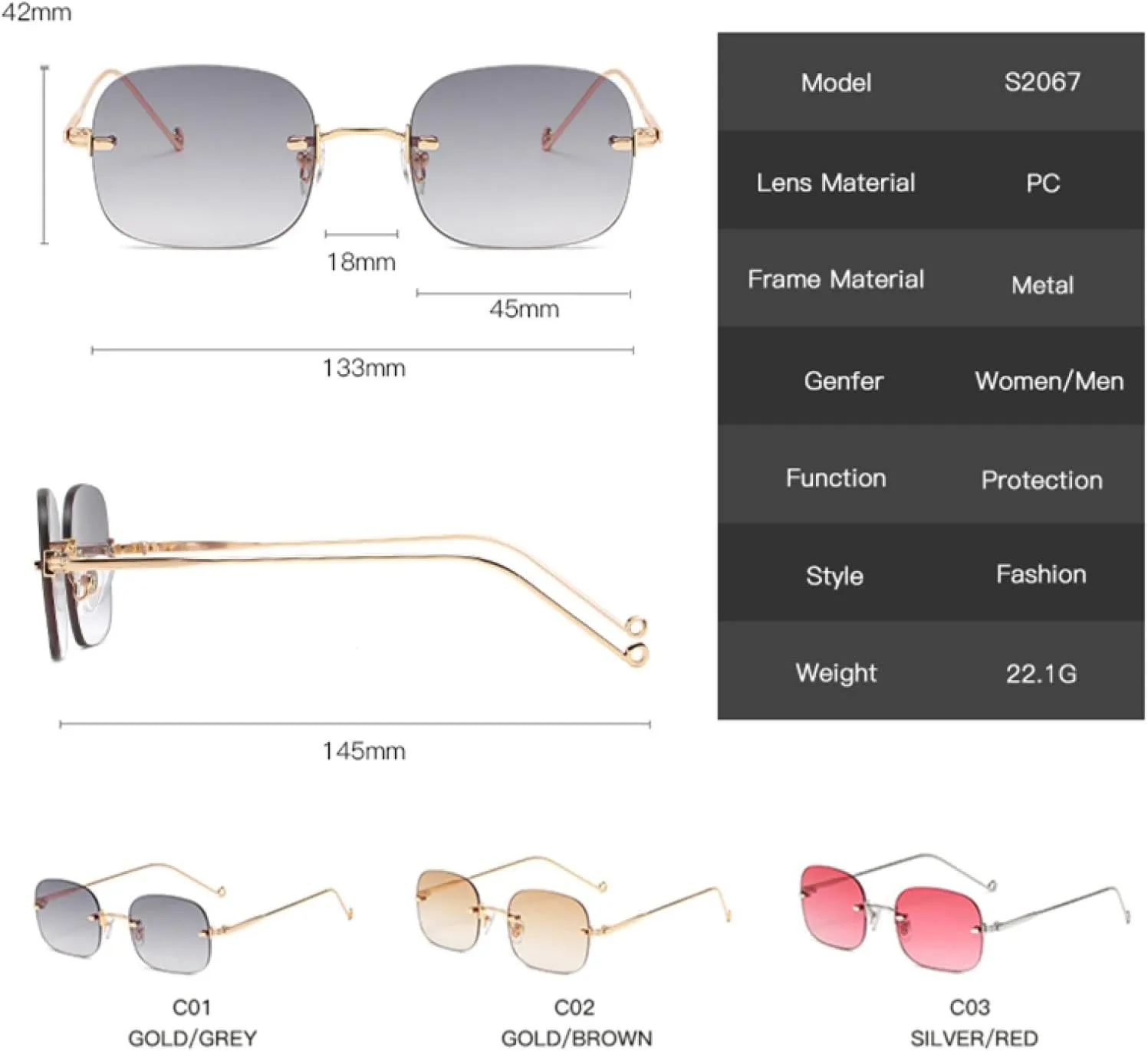 Rimless Sunglasses for Women Vintage Retro Small Summer Style Uv400 Gradient