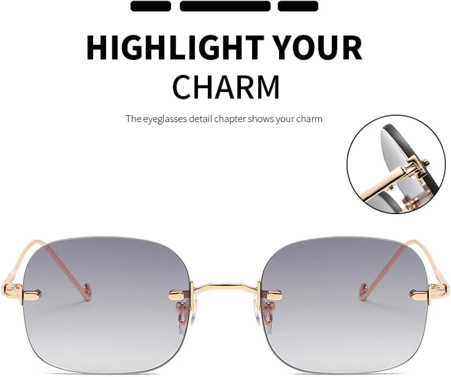 Rimless Sunglasses for Women Vintage Retro Small Summer Style Uv400 Gradient