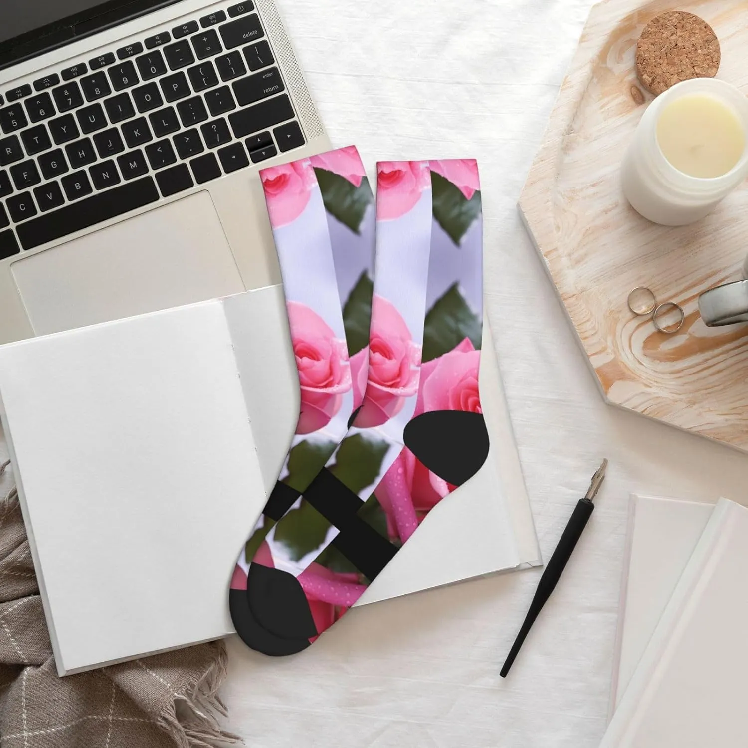Rose Print Adult Socks Fun Patterned Funky Crew Socks