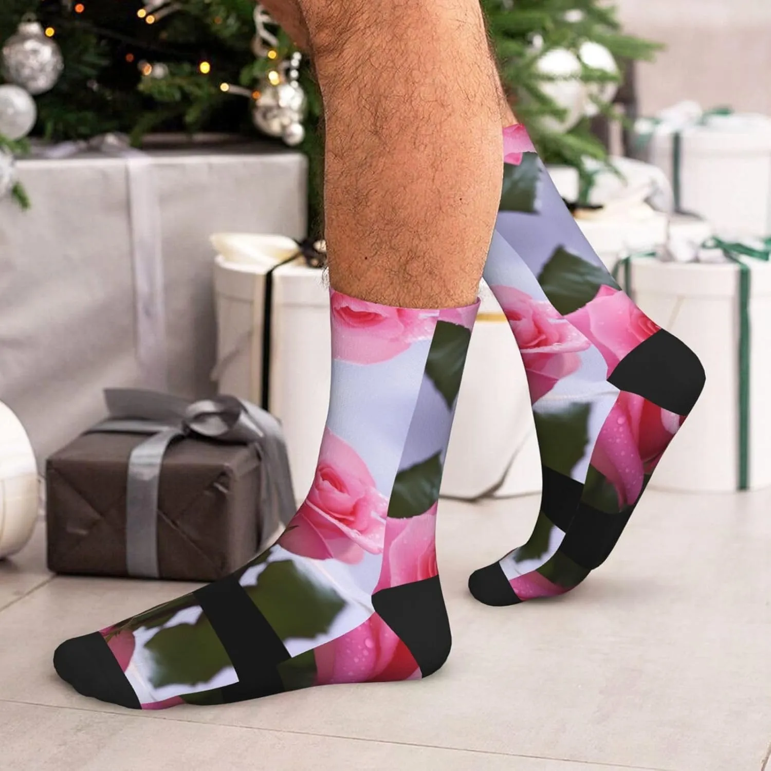Rose Print Adult Socks Fun Patterned Funky Crew Socks