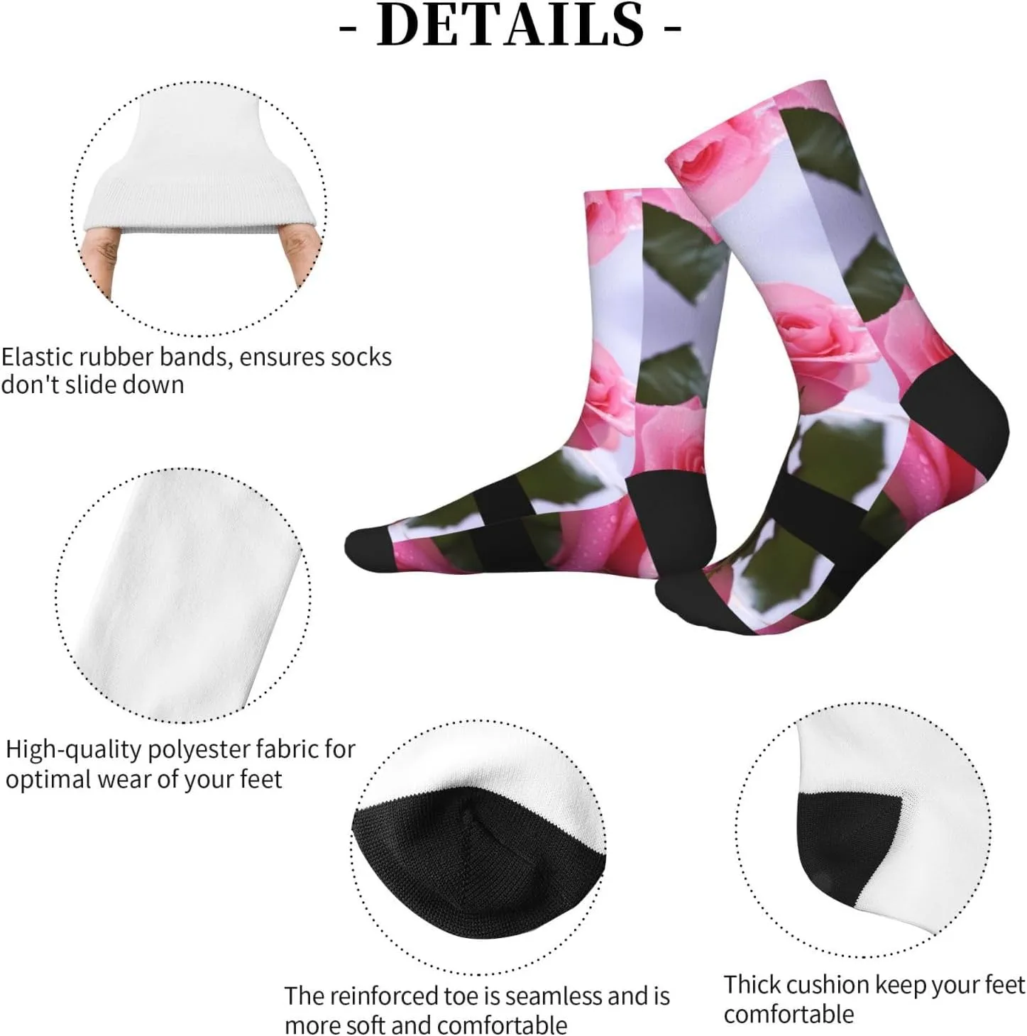 Rose Print Adult Socks Fun Patterned Funky Crew Socks