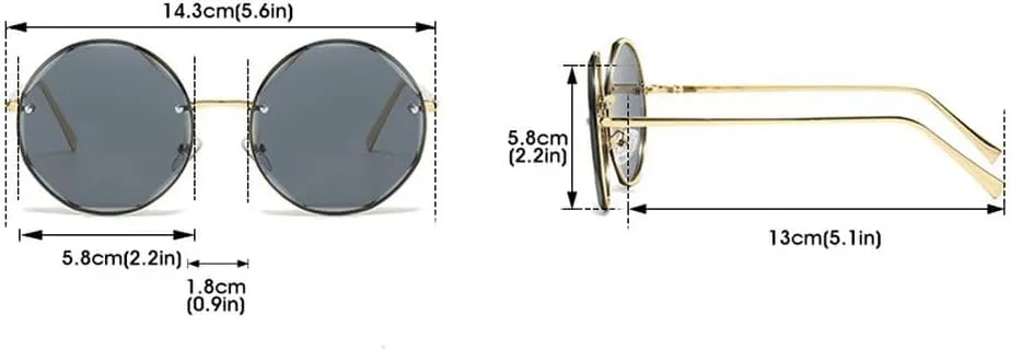 Round Rimless Sunglasses Men Woman Luxury Large Frame Sun Glasses Female Vintage UV400 Shades Eyewear