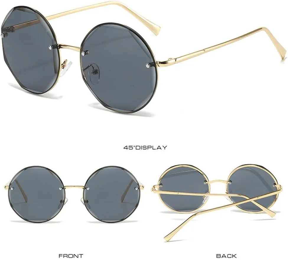 Round Rimless Sunglasses Men Woman Luxury Large Frame Sun Glasses Female Vintage UV400 Shades Eyewear