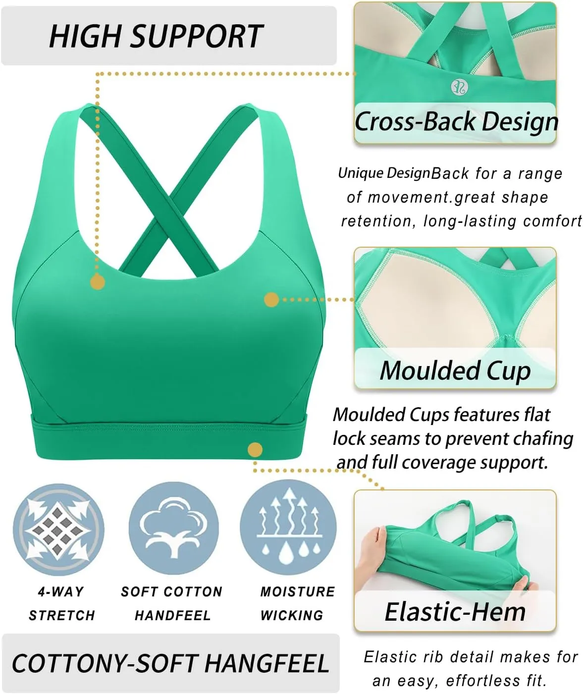 RUNNING GIRL Sports Bra for Women High Support Molded Cup Strappy Running Sports Bras Workout Sports Bra