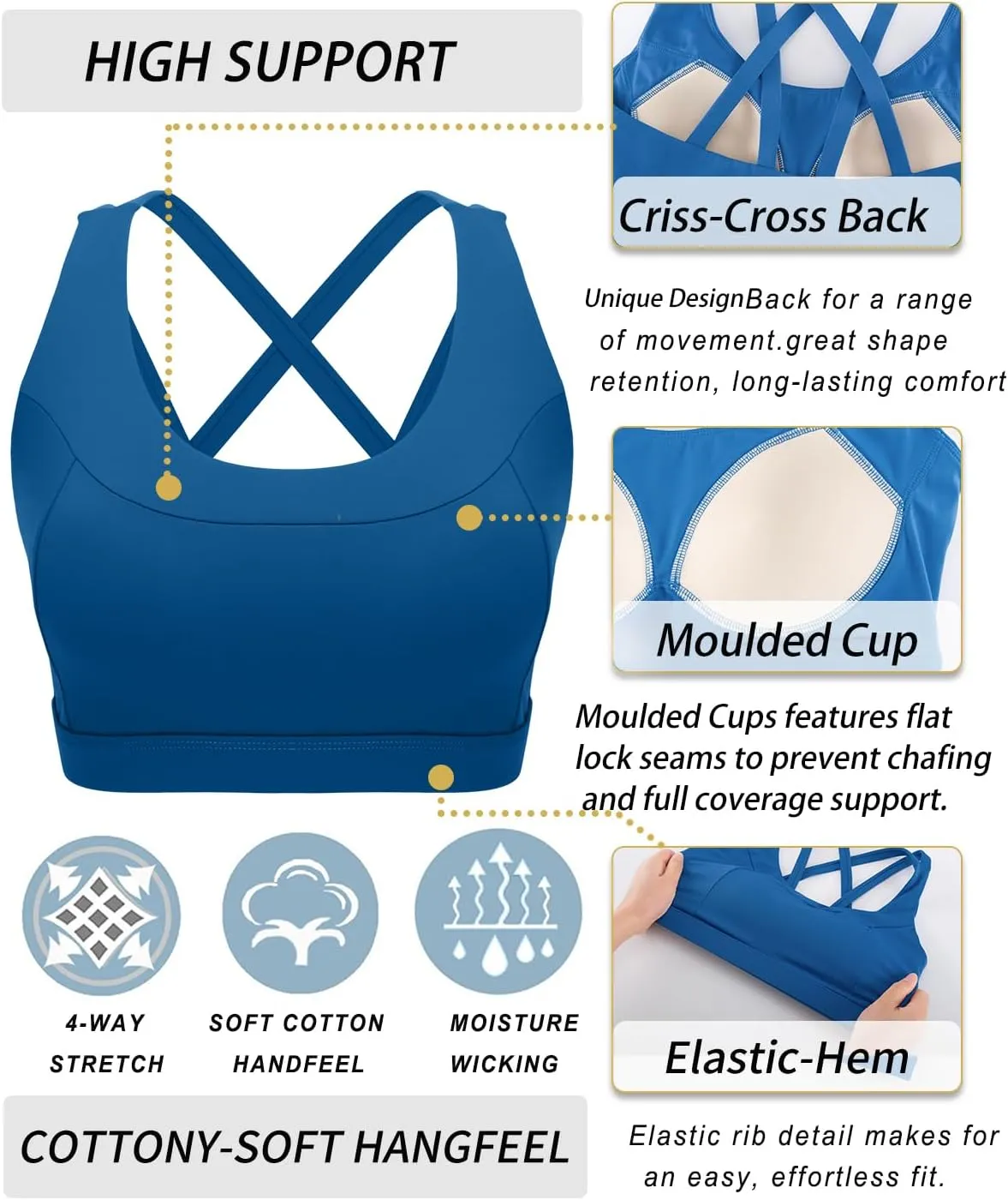 RUNNING GIRL Sports Bras for Women,Molded Cup Strappy Running High Support Sports Bras Workout Yoga Bra