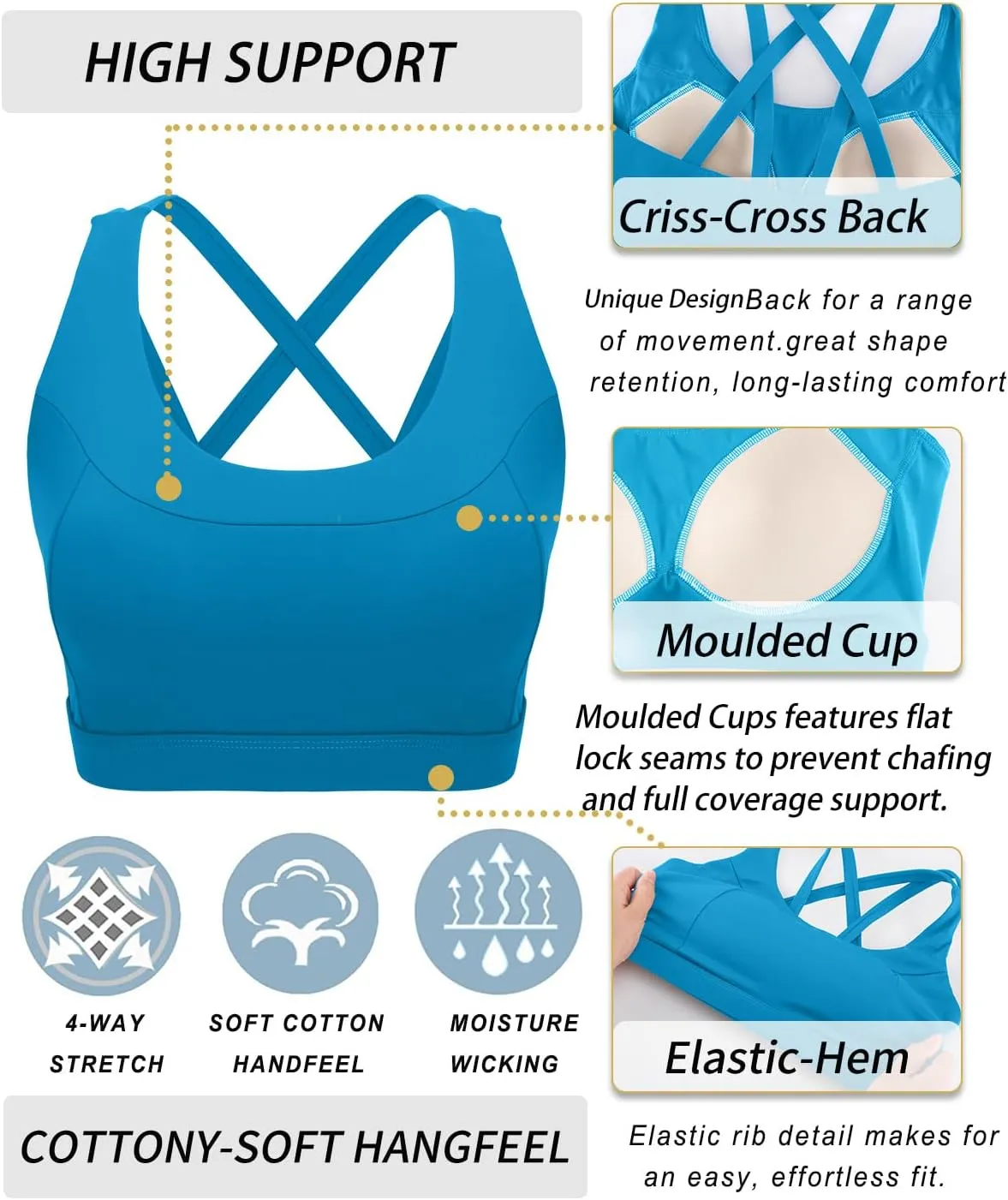 RUNNING GIRL Sports Bras for Women,Molded Cup Strappy Running High Support Sports Bras Workout Yoga Bra