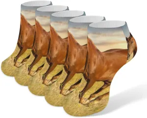 Running Horse Unisex 5 Pair Low Cut Socks No Show Athletic Running Ankle Sock