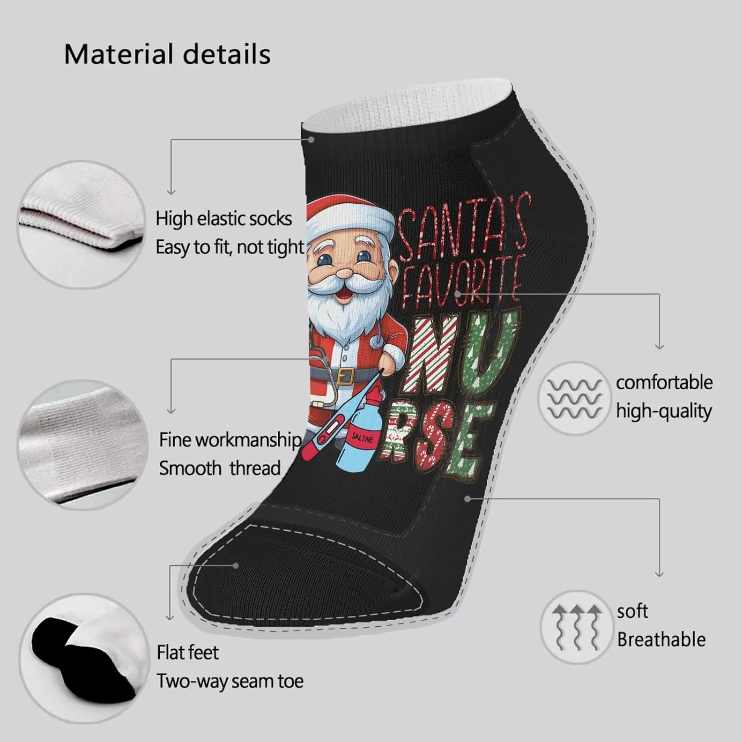 Santa's Favorite Nurse Women Crew Socks Christmas Invisible For Women Sock Casual Sock Humor Sock
