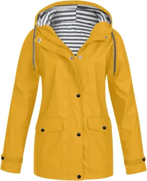 sdbrld Rain Coat for Women Waterproof 2024 Hooded Solid Windbreaker Zipper Rain Jacket Lightweight Outdoor Trench Coats