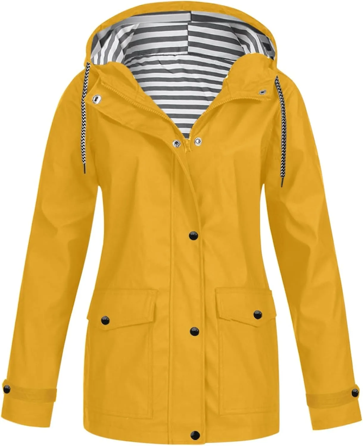 sdbrld Rain Coat for Women Waterproof 2024 Hooded Solid Windbreaker Zipper Rain Jacket Lightweight Outdoor Trench Coats
