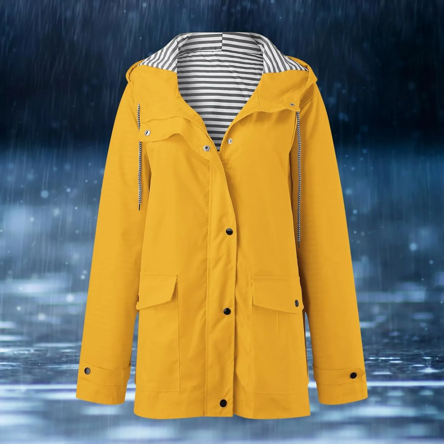 sdbrld Rain Coat for Women Waterproof 2024 Hooded Solid Windbreaker Zipper Rain Jacket Lightweight Outdoor Trench Coats