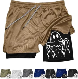 Siirigo Shorts Men,Fake Two Piece Quick Dry Running Shorts,Anti Glare Fitness Athletic Short