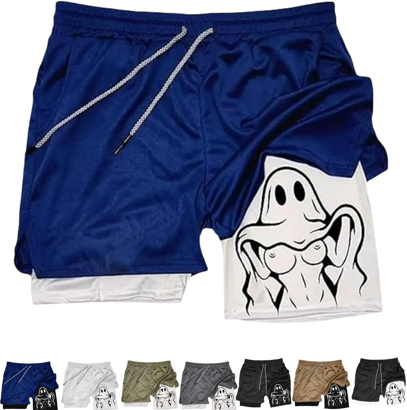 Siirigo Shorts Men,Fake Two Piece Quick Dry Running Shorts,Anti Glare Fitness Athletic Short