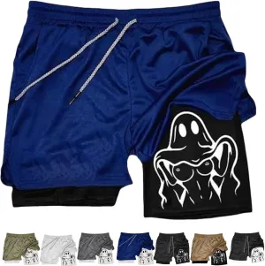 Siirigo Shorts Men,Fake Two Piece Quick Dry Running Shorts,Anti Glare Fitness Athletic Short