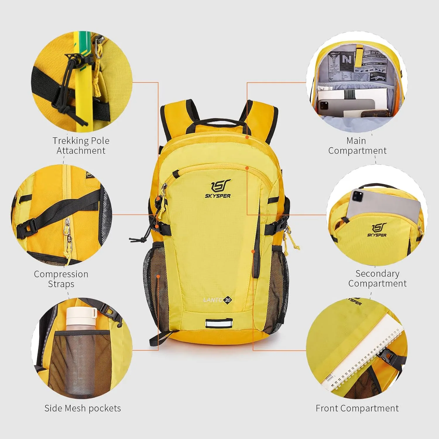 SKYSPER Small Hiking Backpack, 20L Lightweight Travel Backpacks Hiking Daypack for Women Men