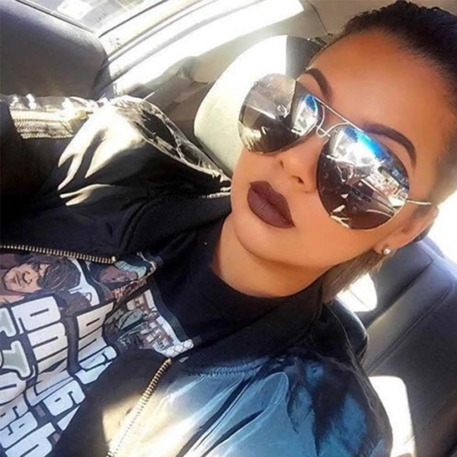 Sleek Blue Oversized Aviator Gold Rimmed Sunglasses