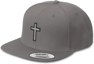 Snapback Hat for Men Flat Brim Hats Cross Black Faith Jesus Christ Christian Embroidered Flat Bill Hat