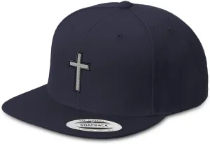 Snapback Hat for Men Flat Brim Hats Cross Black Faith Jesus Christ Christian Embroidered Flat Bill Hat