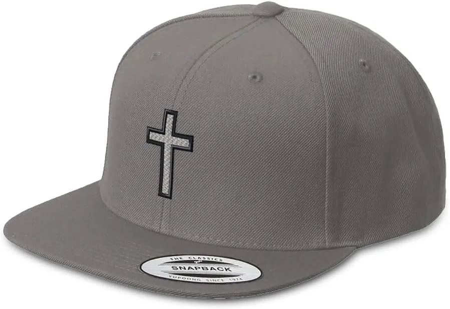 Snapback Hat for Men Flat Brim Hats Cross Black Faith Jesus Christ Christian Embroidered Flat Bill Hat