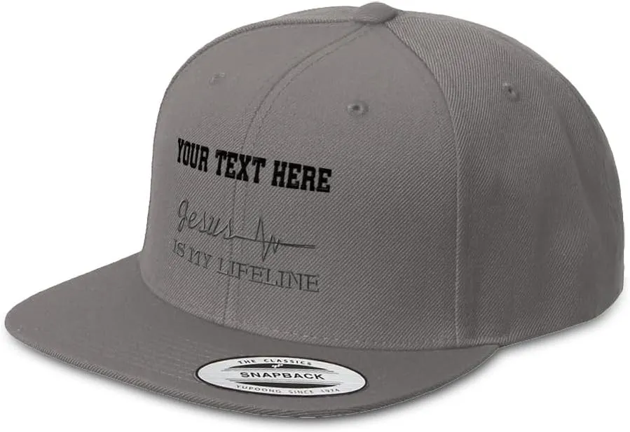 Snapback Hat for Men Flat Brim Hats Jesus is My Lifeline God Christian Embroidered Flat Bill Hat Acrylic