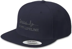 Snapback Hat for Men Flat Brim Hats Jesus is My Lifeline God Christian Embroidered Flat Bill Hat Acrylic