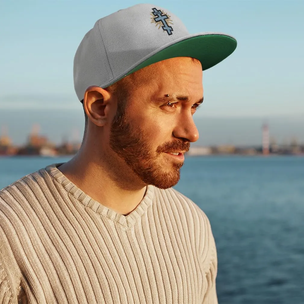 Snapback Hat for Men Flat Brim Hats Orthodox Cross Jesus Christ Religious Faith Embroidered Flat Bill Hat