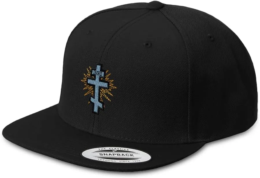 Snapback Hat for Men Flat Brim Hats Orthodox Cross Jesus Christ Religious Faith Embroidered Flat Bill Hat