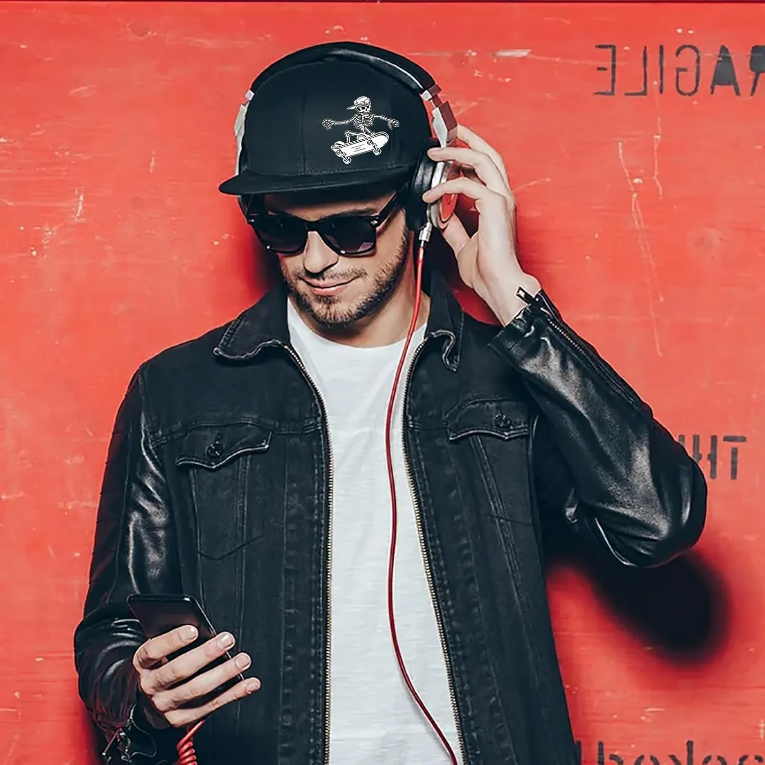 Snapback Hats for Men Flat Bill Hats for Men Black SkullHat Flat Brim Hat Fitted Hats Baseball Caps