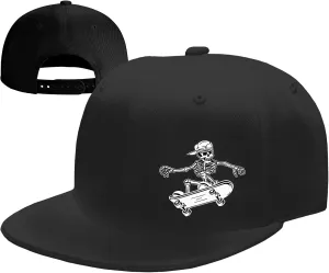 Snapback Hats for Men Flat Bill Hats for Men Black SkullHat Flat Brim Hat Fitted Hats Baseball Caps