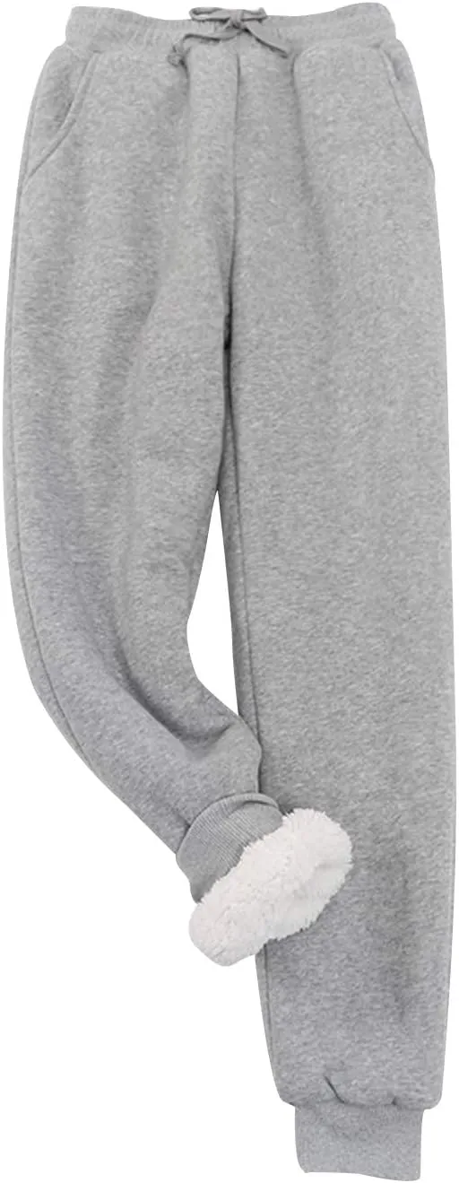 Snoly Women's Winter Warm Athletic Sherpa-Lined Jogger Sweatpants Running Active Thermal Fleece Running Pant Trousers