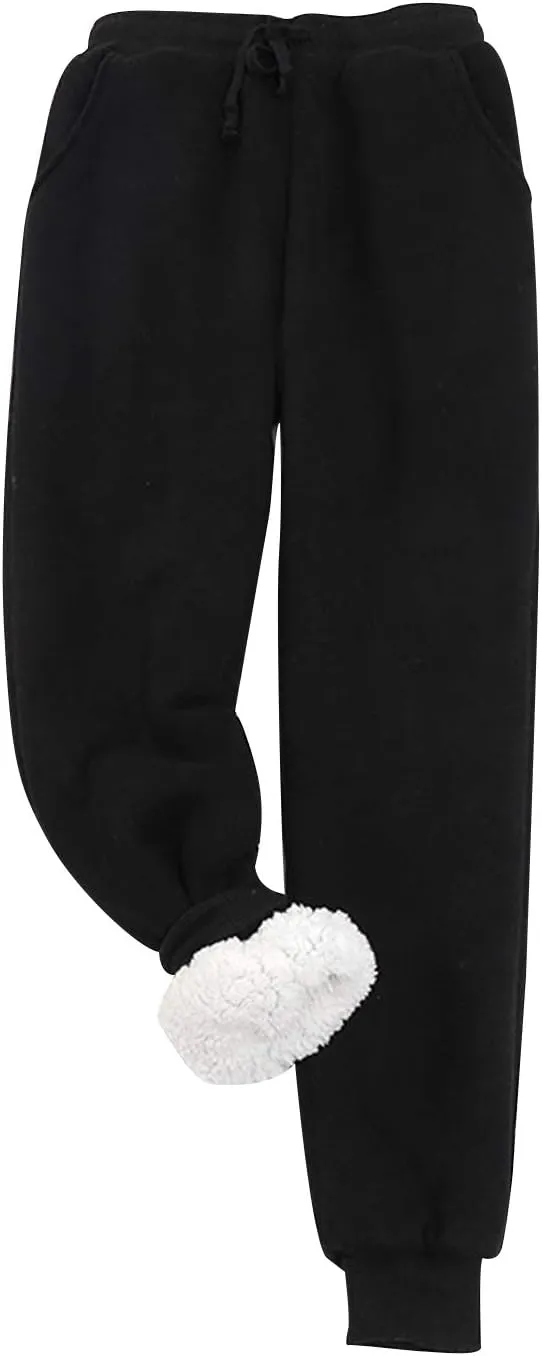 Snoly Women's Winter Warm Athletic Sherpa-Lined Jogger Sweatpants Running Active Thermal Fleece Running Pant Trousers