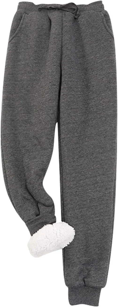 Snoly Women's Winter Warm Athletic Sherpa-Lined Jogger Sweatpants Running Active Thermal Fleece Running Pant Trousers