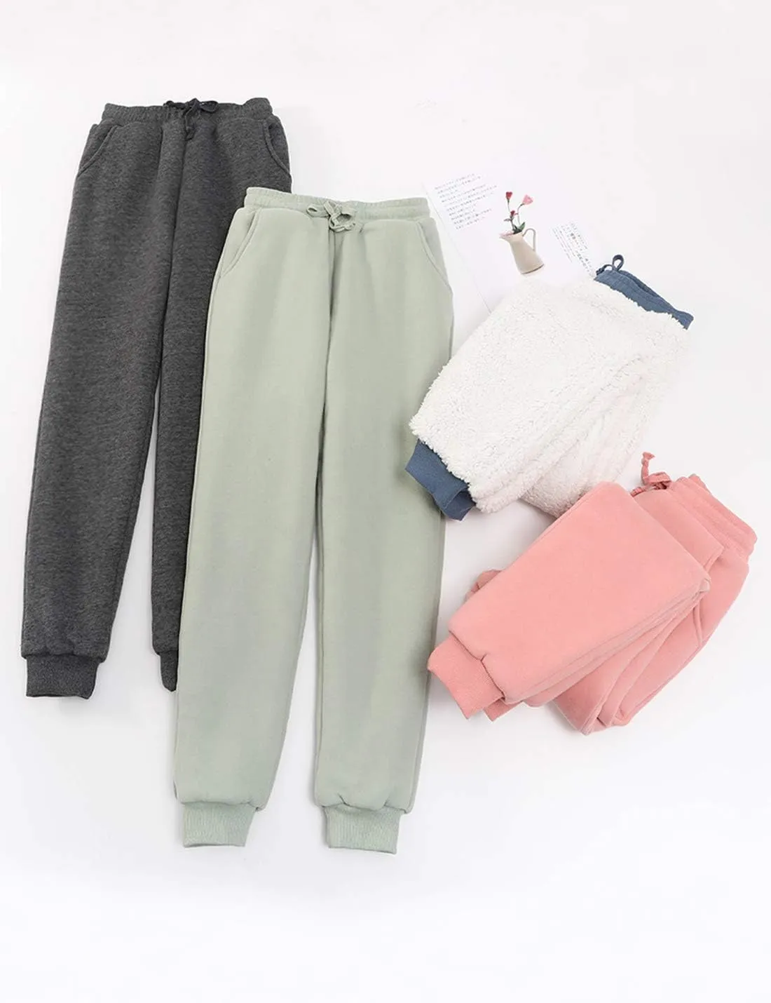 Snoly Women's Winter Warm Athletic Sherpa-Lined Jogger Sweatpants Running Active Thermal Fleece Running Pant Trousers