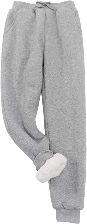 Snoly Women's Winter Warm Athletic Sherpa-Lined Jogger Sweatpants Running Active Thermal Fleece Running Pant Trousers