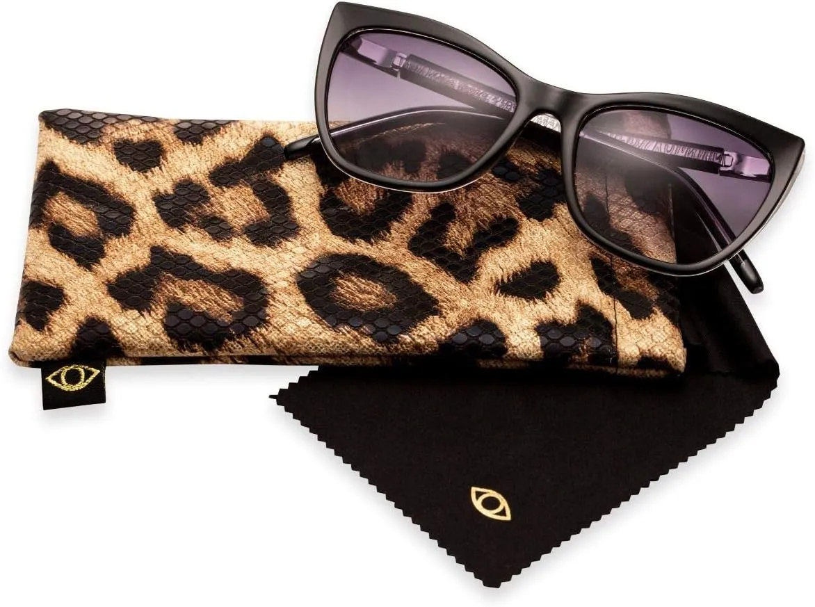 Sofia Vergara x Foster Grant Women's Sofia Sunglasses Cat Eye, Crystal Clear and Black, 55 mm
